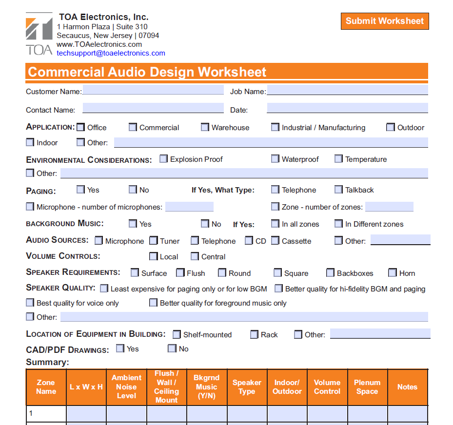 Commercial Audio Design Worksheet preview
