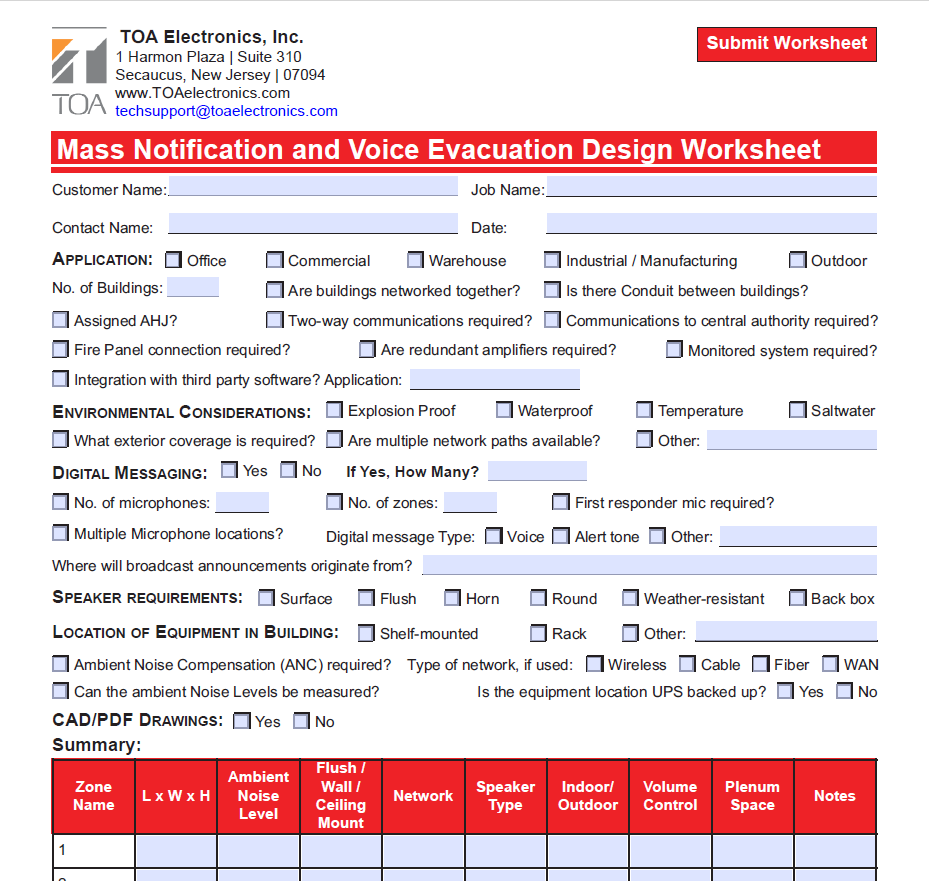 Mass Notification and Voice Evacuation Design Worksheet preview